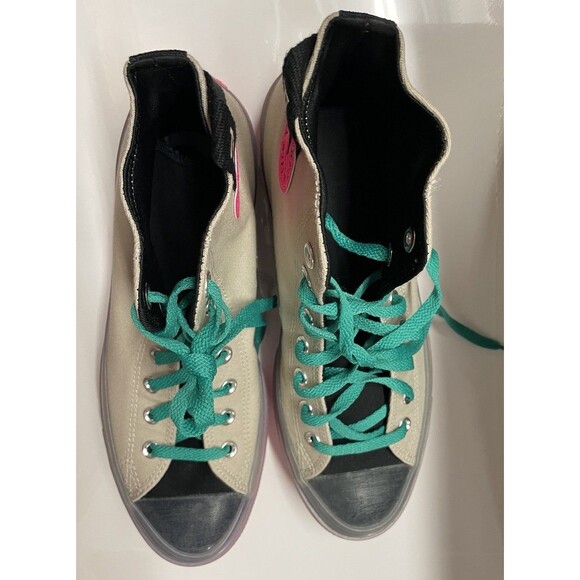 Chuck Taylor All Star Hi 170137C Beige Pink Sole Teal Laces Size 10 M 12 W - Picture 4 of 7